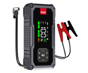 Amio - Φορητός Εκκινητής Μπαταρίας (Jump Starter) με ενσωματωμένο Κομπρεσέρ Αέρα, Powerbank και Φακό LED τάση λειτουργίας 12V με χωρητικότητα 7,2Ah και μέγιστο ρεύμα εκκίνησης 600A για Επιβατικά Αυτοκίνητα - 1 τεμ. (04674/AM)