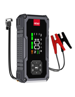 Amio - Φορητός Εκκινητής Μπαταρίας (Jump Starter) με ενσωματωμένο Κομπρεσέρ Αέρα, Powerbank και Φακό LED τάση λειτουργίας 12V με χωρητικότητα 7,2Ah και μέγιστο ρεύμα εκκίνησης 600A για Επιβατικά Αυτοκίνητα - 1 τεμ. (04674/AM)