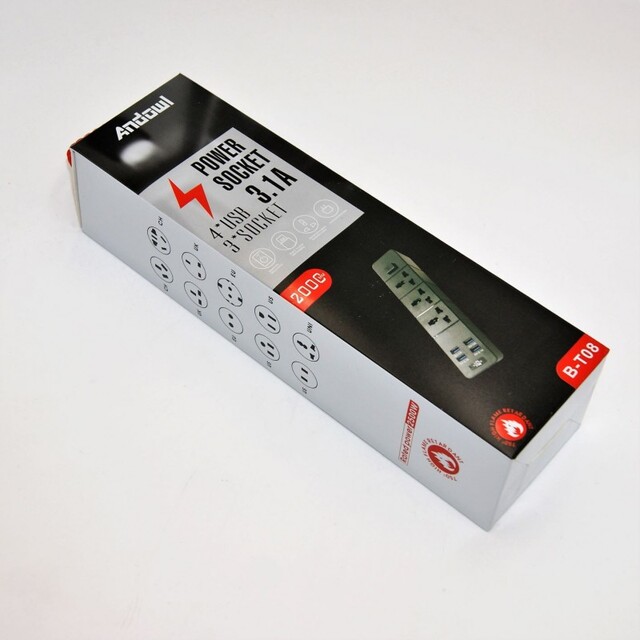 ΠΟΛΥΠΡΙΖΟ 3.1A ΜΕ 3 ΘΕΣΕΙΣ ΣΟΥΚΟ ΚΑΙ 4 ΘΥΡΕΣ USB ANDOWL B-T08