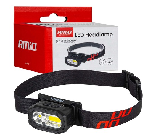 Amio - Φακός Κεφαλής Εργασίας τύπου XPG+COB LED χωρητικότητα μπαταρίας 1000mAh - 1 τεμ. (04663/AM)