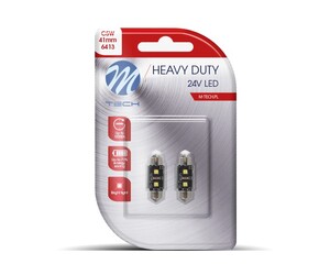 ΛΑΜΠΑΚΙΑ ΠΛΑΦΟΝΙΕΡΑΣ C5W 24V SV8,5 41mm 2xHP LED ΛΕΥΚΟ HEAVY DUTY BLISTER M-TECH - 2 Τεμ.
