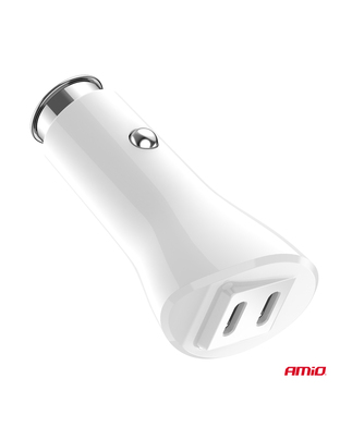 Amio - ΦΟΡΤΙΣΤΗΣ ΑΝΑΠΤΗΡΑ 12/24V ΜΕ 2 ΘΥΡΕΣ 2xUSB-C 40W 5V/3AQC ΤΑΧΕΙΑΣ ΦΟΡΤΙΣΗΣ ΛΕΥΚΟΣ - 1 Τεμ. (03884/AM)