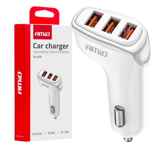 Amio - ΦΟΡΤΙΣΤΗΣ ΑΝΑΠΤΗΡΑ 12/24V ΜΕ 3 ΘΥΡΕΣ 3xUSB 15.5W 5V/3.1A ΛΕΥΚΟΣ - 1 Τεμ. (03885/AM)