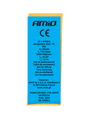 Amio - ΙΜΑΝΤΑΣ ΔΕΣΙΜΑΤΟΣ ΜΕ ΚΑΣΤΑΝΙΑ ΚΑΙ ΔΙΠΛΟ ΓΑΝΤΖΟ ΜΕ ΑΥΤΟΜΑΤΗ ΕΠΙΣΤΡΟΦΗ (2.5x350cm) ΠΟΡΤΟΚΑΛΙ 640/320kg - 1 Τεμ. (03318/AM)