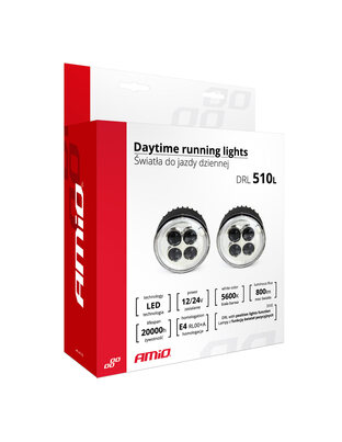 Amio – Στρογγυλά Φώτα Ημέρας DRL LED 12V 800Lm για Αυξημένη Ορατότητα & Ασφάλεια σε Αυτοκίνητο – Σετ 2 Τεμ. (01525/AM)