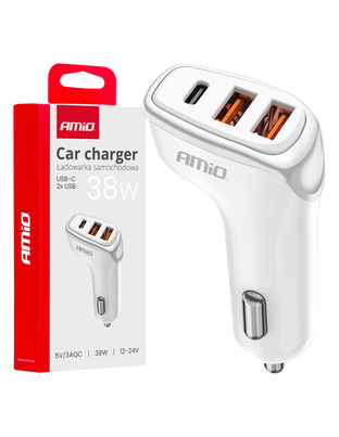Amio - ΦΟΡΤΙΣΤΗΣ ΑΝΑΠΤΗΡΑ 12/24V ΜΕ 3 ΘΥΡΕΣ USB-C+2xUSB 38W 5V/3AQC ΤΑΧΕΙΑΣ ΦΟΡΤΙΣΗΣ ΛΕΥΚΟΣ - 1 Τεμ. (03886/AM)
