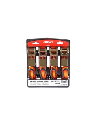 Amio - ΙΜΑΝΤΕΣ ΜΕ ΚΑΣΤΑΝΙΕΣ ΣΕΤ 4ΤΕΜ 25mm 4,5m ΓΙΑ 700KG BELT-03 (02496/AM)