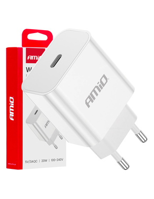 Amio - ΦΟΡΤΙΣΤΗΣ ΚΙΝΗΤΟY ΟΙΚΙΑΚΗ ΠΡΙΖΑ 1ΘΥΡΑ USB-C 20W 5V/3AQC ΛΕΥΚΟΣ - 1 ΤΕΜ. (03891/AM)