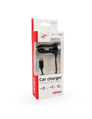 Amio - Φορτιστής Αναπτήρα 12-24V 2.4A με 2 θύρες USB και καλώδιο Type-C για ταυτόχρονη φόρτιση συσκευών με σταθερή παροχή ρεύματος σε αυτοκίνητα και επαγγελματικά οχήματα - 1 Τεμ. (02058/AM)