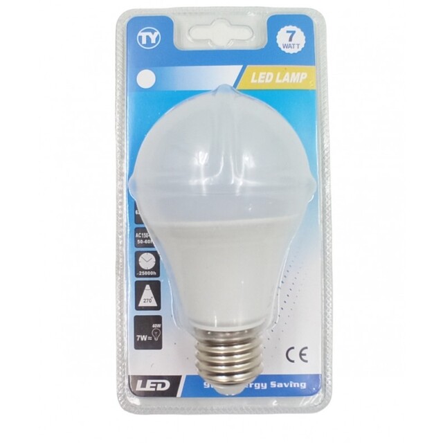 LED ΛΑΜΠΑ E27/7W/620Lm/6000K A60-7W-W