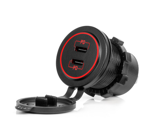 Amio - ΠΡΙΖΑ ΜΕ 2 ΘΥΡΕΣ USB-C ΚΑΙ ΚΑΠΑΚΙ 12/24V ΑΔΙΑΒΡΟΧΗ ΜΕ ΚΟΚΚΙΝΟ LED ΦΩΣ ΜΑΥΡΗ - 1 τεμ. (04223/AM)