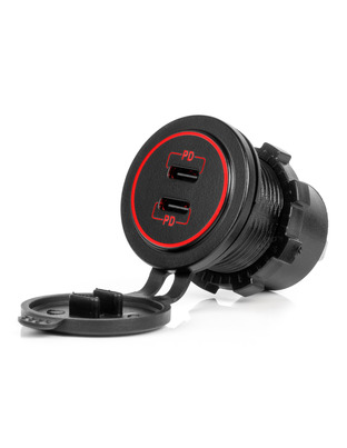 Amio - ΠΡΙΖΑ ΜΕ 2 ΘΥΡΕΣ USB-C ΚΑΙ ΚΑΠΑΚΙ 12/24V ΑΔΙΑΒΡΟΧΗ ΜΕ ΚΟΚΚΙΝΟ LED ΦΩΣ ΜΑΥΡΗ - 1 τεμ. (04223/AM)