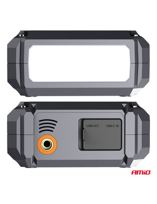 Amio - Φορητός Εκκινητής Μπαταρίας (Jump Starter) με ενσωματωμένο Κομπρεσέρ Αέρα, Powerbank και Φακό LED τάση λειτουργίας 12V με χωρητικότητα 7,2Ah και μέγιστο ρεύμα εκκίνησης 600A για Επιβατικά Αυτοκίνητα - 1 τεμ. (04674/AM)
