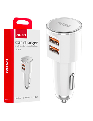 Amio - ΦΟΡΤΙΣΤΗΣ ΑΝΑΠΤΗΡΑ 12/24V ΜΕ 2 ΘΥΡΕΣ 2xUSB 17.5W 5V/3.4A ΛΕΥΚΟΣ - 1 ΤΕΜ. (03888/AM)