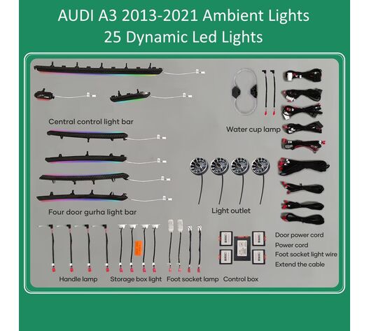 DIQ AMBIENT AUDI A3 (8V) DYN Dragon Scale Style (Digital iQ Dynamic Ambient Light Audi A3 mod. 2013-2021, 25 Lights with Airvent)