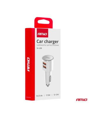 Amio - ΦΟΡΤΙΣΤΗΣ ΑΝΑΠΤΗΡΑ 12/24V ΜΕ 2 ΘΥΡΕΣ 2xUSB 17.5W 5V/3.4A ΛΕΥΚΟΣ - 1 ΤΕΜ. (03888/AM)