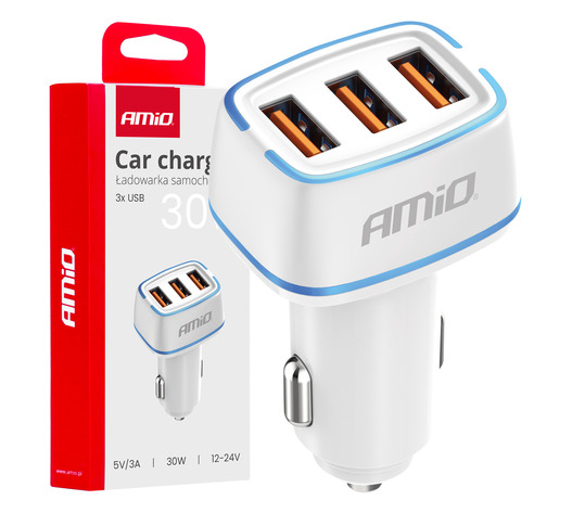 Amio - ΦΟΡΤΙΣΤΗΣ ΑΝΑΠΤΗΡΑ 12/24V ΜΕ 3 ΘΥΡΕΣ 3xUSB 30W 5V/3.0A ΛΕΥΚΟΣ 1 - 1 ΤΕΜ. (03889/AM)