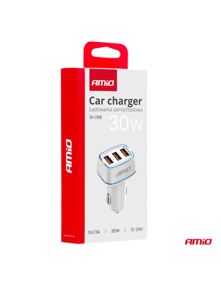 Amio - ΦΟΡΤΙΣΤΗΣ ΑΝΑΠΤΗΡΑ 12/24V ΜΕ 3 ΘΥΡΕΣ 3xUSB 30W 5V/3.0A ΛΕΥΚΟΣ 1 - 1 ΤΕΜ. (03889/AM)