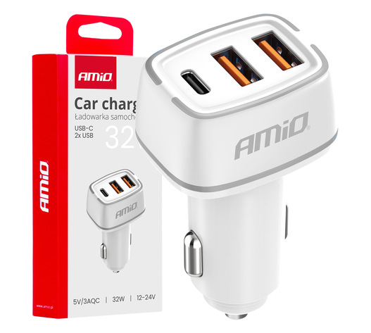 Amio - ΦΟΡΤΙΣΤΗΣ ΑΝΑΠΤΗΡΑ 12/24V ΜΕ 3 ΘΥΡΕΣ USB-C+2xUSB 32W 5V/3AQC ΤΑΧΕΙΑΣ ΦΟΡΤΙΣΗΣ ΛΕΥΚΟΣ - 1 ΤΕΜ. (03890/AM)