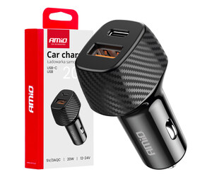 Amio - ΦΟΡΤΙΣΤΗΣ ΑΝΑΠΤΗΡΑ ΜΕ 2 ΘΥΡΕΣ USB-A QUICK CHARGE+USB-C 20W ΜΑΥΡΟ - 1 Τεμ. (04282/AM)