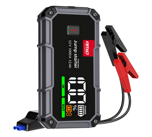 Amio - Φορητός Εκκινητής Μπαταρίας (Jump Starter), Powerbank και Φακός LED τάση λειτουργίας 12V με χωρητικότητα 12Ah και ρεύμα εκκίνησης 500A (στιγμιαία μέγιστη ισχύς 1000A) σειρά Pro για Επιβατικά Αυτοκίνητα - 1 τεμ. (04676/AM)