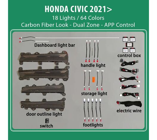 DIQ AMBIENT HONDA CIVIC XI mod. 2021> (Digital iQ Ambient Light for Honda Civic mod. 2021> with 18 Lights)