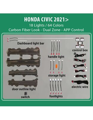 DIQ AMBIENT HONDA CIVIC XI mod. 2021> (Digital iQ Ambient Light for Honda Civic mod. 2021> with 18 Lights)