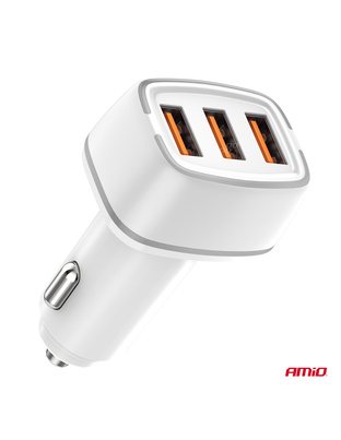 Amio - ΦΟΡΤΙΣΤΗΣ ΑΝΑΠΤΗΡΑ 12/24V ΜΕ 3 ΘΥΡΕΣ USB-C+2xUSB 32W 5V/3AQC ΤΑΧΕΙΑΣ ΦΟΡΤΙΣΗΣ ΛΕΥΚΟΣ - 1 ΤΕΜ. (03890/AM)