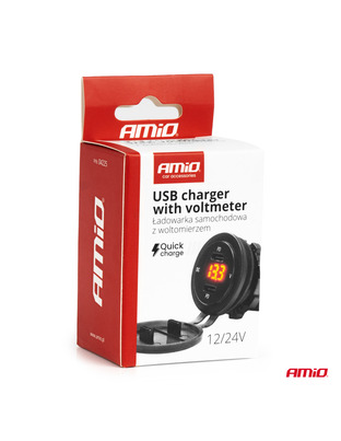 Amio - ΠΡΙΖΑ ΜΕ 2 ΘΥΡΕΣ USB-C ΚΑΙ ΨΗΦΙΑΚΟ ΒΟΛΤΟΜΕΤΡΟ ΜΕ ΚΑΠΑΚΙ 12/24V ΑΔΙΑΒΡΟΧΗ ΜΕ ΚΟΚΚΙΝΗ LED ΕΝΔΕΙΞΗ ΜΑΥΡΗ - 1 Τεμ. (04225/AM)