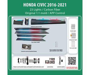 DIQ AMBIENT HONDA CIVIC Χ CF DYN (Digital iQ Ambient Light for Honda Civic mod. 2016-2021 with 23 Lights, Carbon Fiber Dynamic)