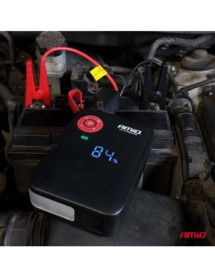 Amio - Φορητός Εκκινητής Μπαταρίας (Jump Starter) Mini με ενσωματωμένο Κομπρεσέρ Αέρα, Powerbank και Φακό LED τάση λειτουργίας 12V με χωρητικότητα 7,2Ah και μέγιστο ρεύμα εκκίνησης 600A για Επιβατικά Αυτοκίνητα - 1 τεμ. (04675/AM)