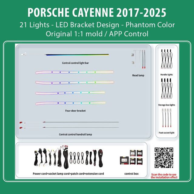 DIQ AMBIENT PORSCHE CAYENNE BSJ02M (Digital iQ Ambient Light for Porsche Cayenne mod. 2017-2025 with 21 Lights, Phantom)