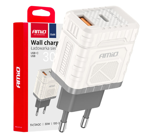 Amio - ΦΟΡΤΙΣΤΗΣ ΜΕ ΟΙΚΙΑΚΗ ΠΡΙΖΑ ΜΕ 2 ΘΥΡΕΣ USB-A+USB-C 30W 100-240V ΛΕΥΚΟ - 1 Τεμ. (04286/AM)