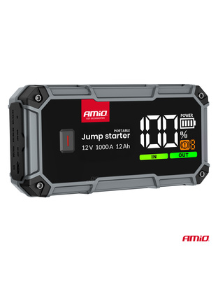 Amio - Φορητός Εκκινητής Μπαταρίας (Jump Starter), Powerbank και Φακός LED τάση λειτουργίας 12V με χωρητικότητα 12Ah και ρεύμα εκκίνησης 500A (στιγμιαία μέγιστη ισχύς 1000A) σειρά Pro για Επιβατικά Αυτοκίνητα - 1 τεμ. (04676/AM)