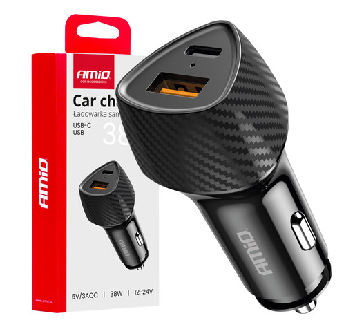 Amio - ΦΟΡΤΙΣΤΗΣ ΑΝΑΠΤΗΡΑ ΜΕ 2 ΘΥΡΕΣ USB-A QUICK CHARGE+USB-C 38W ΜΑΥΡΟ - 1 Τεμ. (04283/AM)