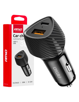 Amio - ΦΟΡΤΙΣΤΗΣ ΑΝΑΠΤΗΡΑ ΜΕ 2 ΘΥΡΕΣ USB-A QUICK CHARGE+USB-C 38W ΜΑΥΡΟ - 1 Τεμ. (04283/AM)