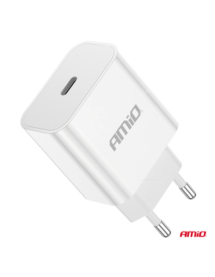 Amio - ΦΟΡΤΙΣΤΗΣ ΚΙΝΗΤΟY ΟΙΚΙΑΚΗ ΠΡΙΖΑ 1ΘΥΡΑ USB-C 20W 5V/3AQC ΛΕΥΚΟΣ - 1 ΤΕΜ. (03891/AM)