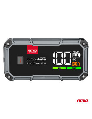 Amio - Φορητός Εκκινητής Μπαταρίας (Jump Starter), Powerbank και Φακός LED τάση λειτουργίας 12V με χωρητικότητα 12Ah και ρεύμα εκκίνησης 500A (στιγμιαία μέγιστη ισχύς 1000A) σειρά Pro για Επιβατικά Αυτοκίνητα - 1 τεμ. (04676/AM)