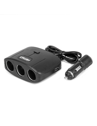 Amio - ΑΝΤΑΠΤΟΡΑΣ ΑΝΑΠΤΗΡΑ 12/24V 100W ΜΑΥΡΟΣ/3 ΘΕΣΕΙΣ/2xUSB-A /ΚΟΥΜΠΙ ON-OFF/ΚΑΛΩΔΙΟ 70cm - 1 Τεμ. (04362/AM)