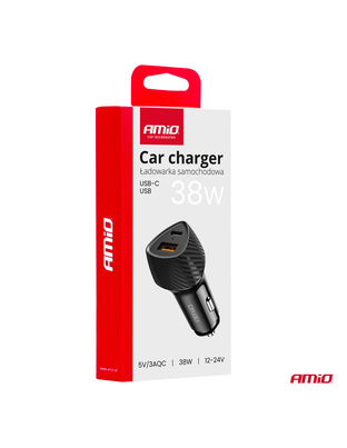 Amio - ΦΟΡΤΙΣΤΗΣ ΑΝΑΠΤΗΡΑ ΜΕ 2 ΘΥΡΕΣ USB-A QUICK CHARGE+USB-C 38W ΜΑΥΡΟ - 1 Τεμ. (04283/AM)