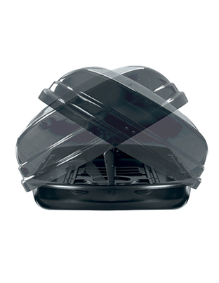 Menabo - Μπαγκαζιέρα Οροφής Mania 580 Duo Διπλό Άνοιγμα Black με Δαγκάνες Crab (Μαύρη / Γυαλιστερή 224,4x89x36,4cm) για Ασφαλή Μεταφορά Φορτίου - 1 Σετ (16910/MB)