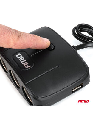 Amio - ΑΝΤΑΠΤΟΡΑΣ ΑΝΑΠΤΗΡΑ 12/24V 100W ΜΑΥΡΟΣ/3 ΘΕΣΕΙΣ/2xUSB-A /ΚΟΥΜΠΙ ON-OFF/ΚΑΛΩΔΙΟ 70cm - 1 Τεμ. (04362/AM)