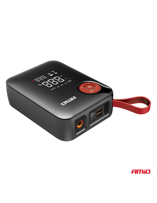 Amio - Φορητός Εκκινητής Μπαταρίας (Jump Starter) Mini με ενσωματωμένο Κομπρεσέρ Αέρα, Powerbank και Φακό LED τάση λειτουργίας 12V με χωρητικότητα 7,2Ah και μέγιστο ρεύμα εκκίνησης 600A για Επιβατικά Αυτοκίνητα - 1 τεμ. (04675/AM)