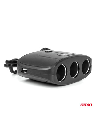 Amio - ΑΝΤΑΠΤΟΡΑΣ ΑΝΑΠΤΗΡΑ 12/24V 100W ΜΑΥΡΟΣ/3 ΘΕΣΕΙΣ/2xUSB-A /ΚΟΥΜΠΙ ON-OFF/ΚΑΛΩΔΙΟ 70cm - 1 Τεμ. (04362/AM)