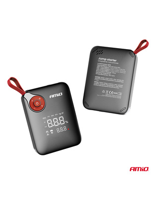 Amio - Φορητός Εκκινητής Μπαταρίας (Jump Starter) Mini με ενσωματωμένο Κομπρεσέρ Αέρα, Powerbank και Φακό LED τάση λειτουργίας 12V με χωρητικότητα 7,2Ah και μέγιστο ρεύμα εκκίνησης 600A για Επιβατικά Αυτοκίνητα - 1 τεμ. (04675/AM)