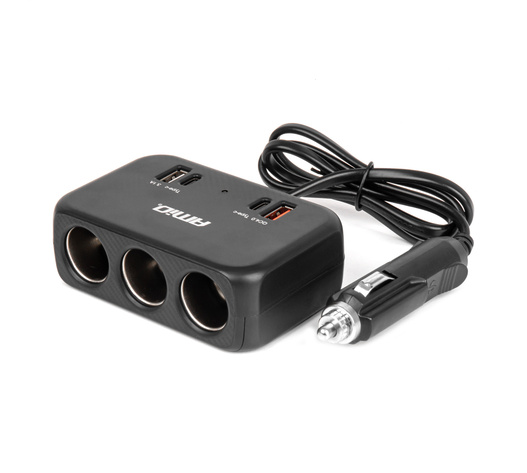 Amio - ΑΝΤΑΠΤΟΡΑΣ ΑΝΑΠΤΗΡΑ 12/24V 120W ΜΑΥΡΟΣ/3 ΘΕΣΕΙΣ/1xUSB-A+1xUSB-C QC 4.0 ΤΑΧΕΙΑΣ ΦΟΡΤΙΣΗΣ/ΚΑΛΩΔΙΟ 80cm - 1 Τεμ. (04365/AM)