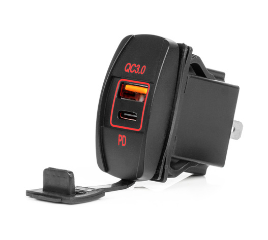 Amio - ΠΡΙΖΑ ΜΕ 2 ΘΥΡΕΣ-USB & USB-C ΚΑΙ ΚΑΠΑΚΙ 12/24V QUICK CHARGE 3.0 ΑΔΙΑΒΡΟΧΗ ΜΑΚΡΟΣΤΕΝΟ ΣΧΗΜΑ ΜΑΥΡΗ - 1 Τεμ. (04229/AM)