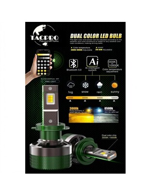 TACPRO ΔΙΧΡΩΜΗ LED ΛΑΜΠΑ ΑΥΤΟΚΙΝΗΤΟΥ H7 ΜΕ BLUETOOTH & ΡΥΘΜΙΖΟΜΕΝΗ ΘΕΡΜΟΚΡΑΣΙΑ ΦΩΤΟΣ (3000K–10000K) WMG-04914