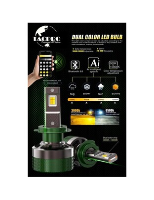 TACPRO ΔΙΧΡΩΜΗ LED ΛΑΜΠΑ ΑΥΤΟΚΙΝΗΤΟΥ H1 ΜΕ BLUETOOTH & ΡΥΘΜΙΖΟΜΕΝΗ ΘΕΡΜΟΚΡΑΣΙΑ ΦΩΤΟΣ (3000K–10000K) WMG-04913