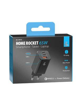 ΦΟΡΤΙΣΤΗΣ ΜΕ ΟΙΚΙΑΚΗ ΠΡΙΖΑ HOME ROCKET 65W 100/230V 65W ΜΕ 3 ΘΥΡΕΣ USB (USB-A+USB-Cx2) QUICK CHARGE LAMPA - 1 ΤΕΜ.
